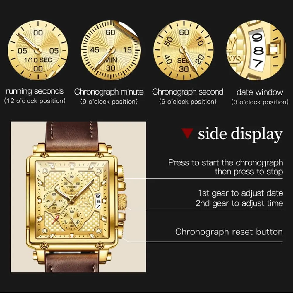 OLEVS Watches for Men Quartz Chronograph Leather Fashion Dress Watch Date Waterproof Luminous Casual Square Business Wrist Watches …