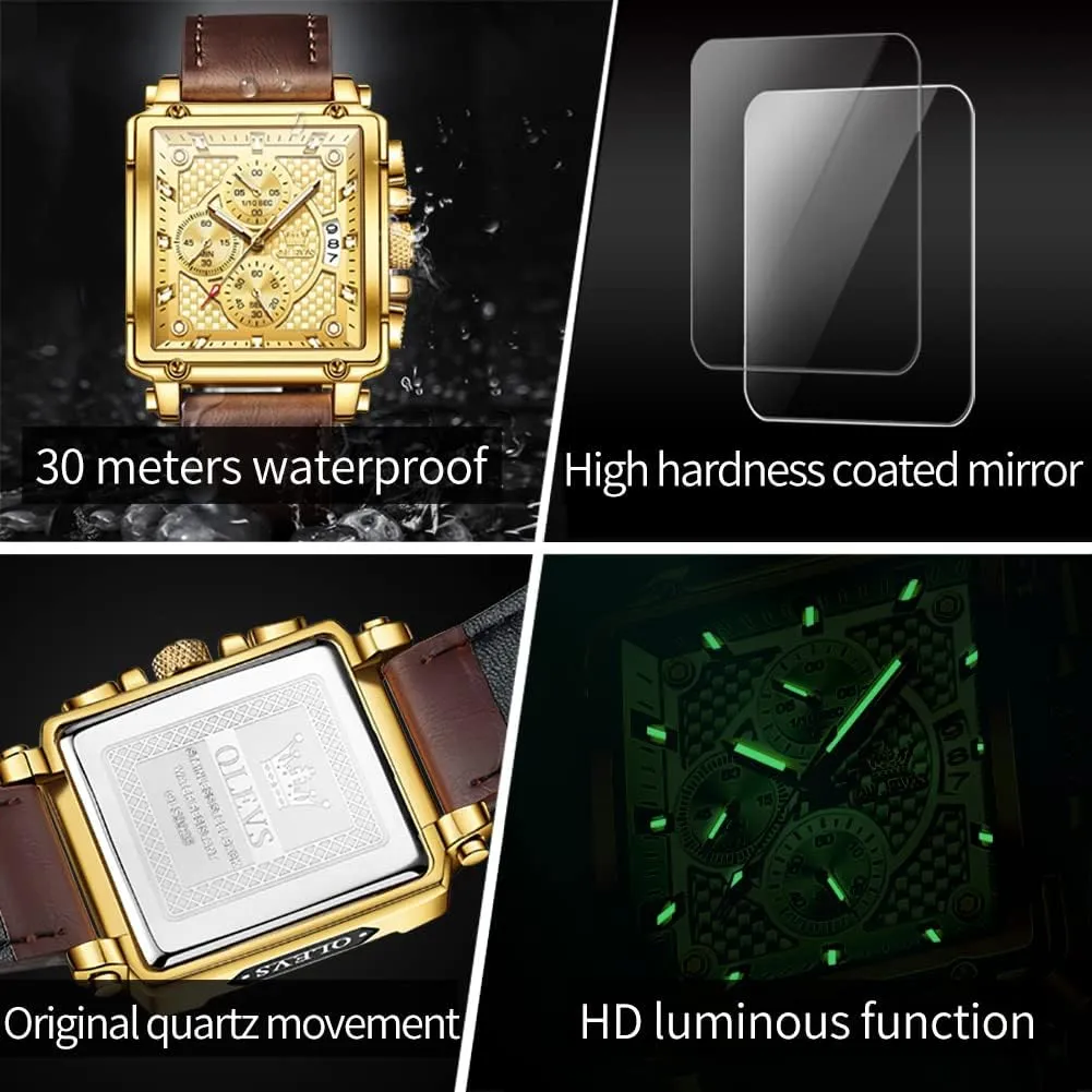 OLEVS Watches for Men Quartz Chronograph Leather Fashion Dress Watch Date Waterproof Luminous Casual Square Business Wrist Watches …