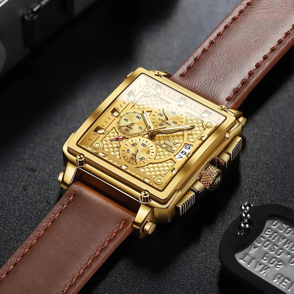 OLEVS Watches for Men Quartz Chronograph Leather Fashion Dress Watch Date Waterproof Luminous Casual Square Business Wrist Watches …