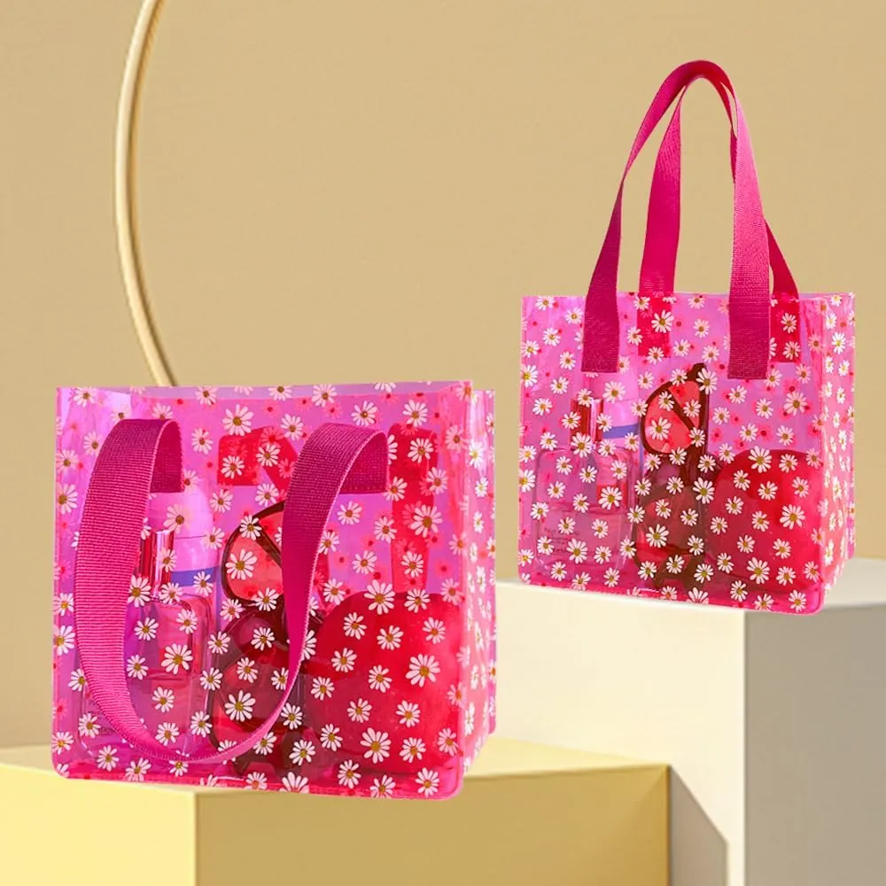 ONEART Daisy Flower PVC Tote Bag, Small Clear PVC Handbag for Beach Vacation Shopping, Waterproof Purse Bag