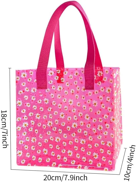 ONEART Daisy Flower PVC Tote Bag, Small Clear PVC Handbag for Beach Vacation Shopping, Waterproof Purse Bag
