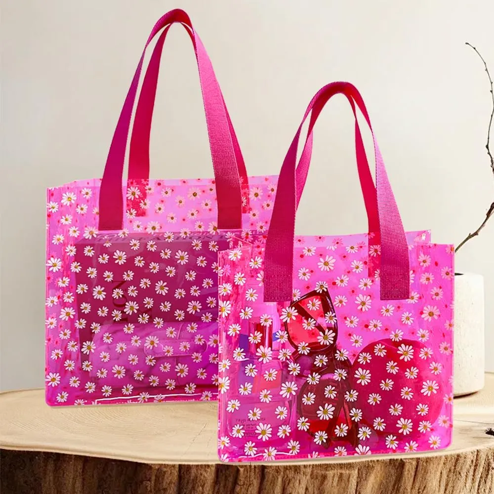 ONEART Daisy Flower PVC Tote Bag, Small Clear PVC Handbag for Beach Vacation Shopping, Waterproof Purse Bag