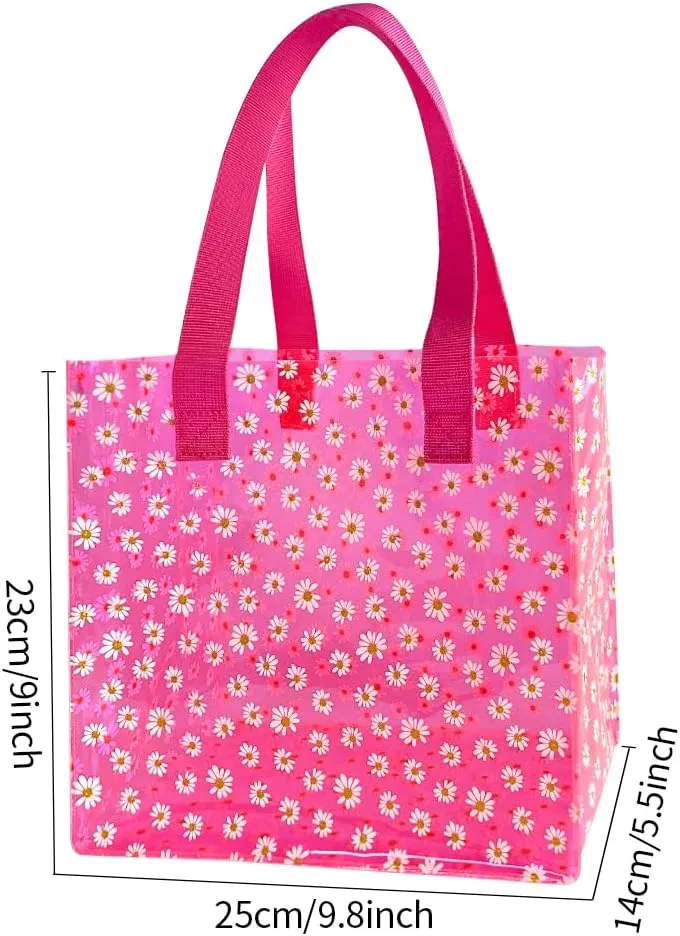 ONEART Daisy Flower PVC Tote Bag, Small Clear PVC Handbag for Beach Vacation Shopping, Waterproof Purse Bag