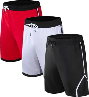 OPALOS 3 Pack Basketball Shorts for Men with Zipper Pockets,Active Athletic Shorts
