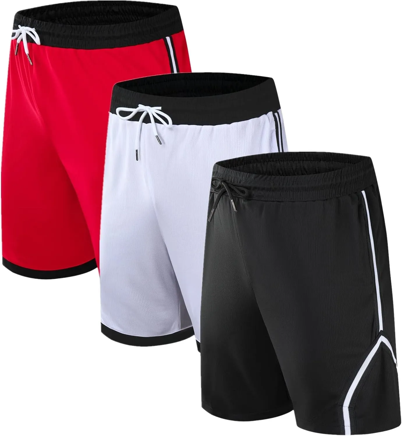 OPALOS 3 Pack Basketball Shorts for Men with Zipper Pockets,Active Athletic Shorts