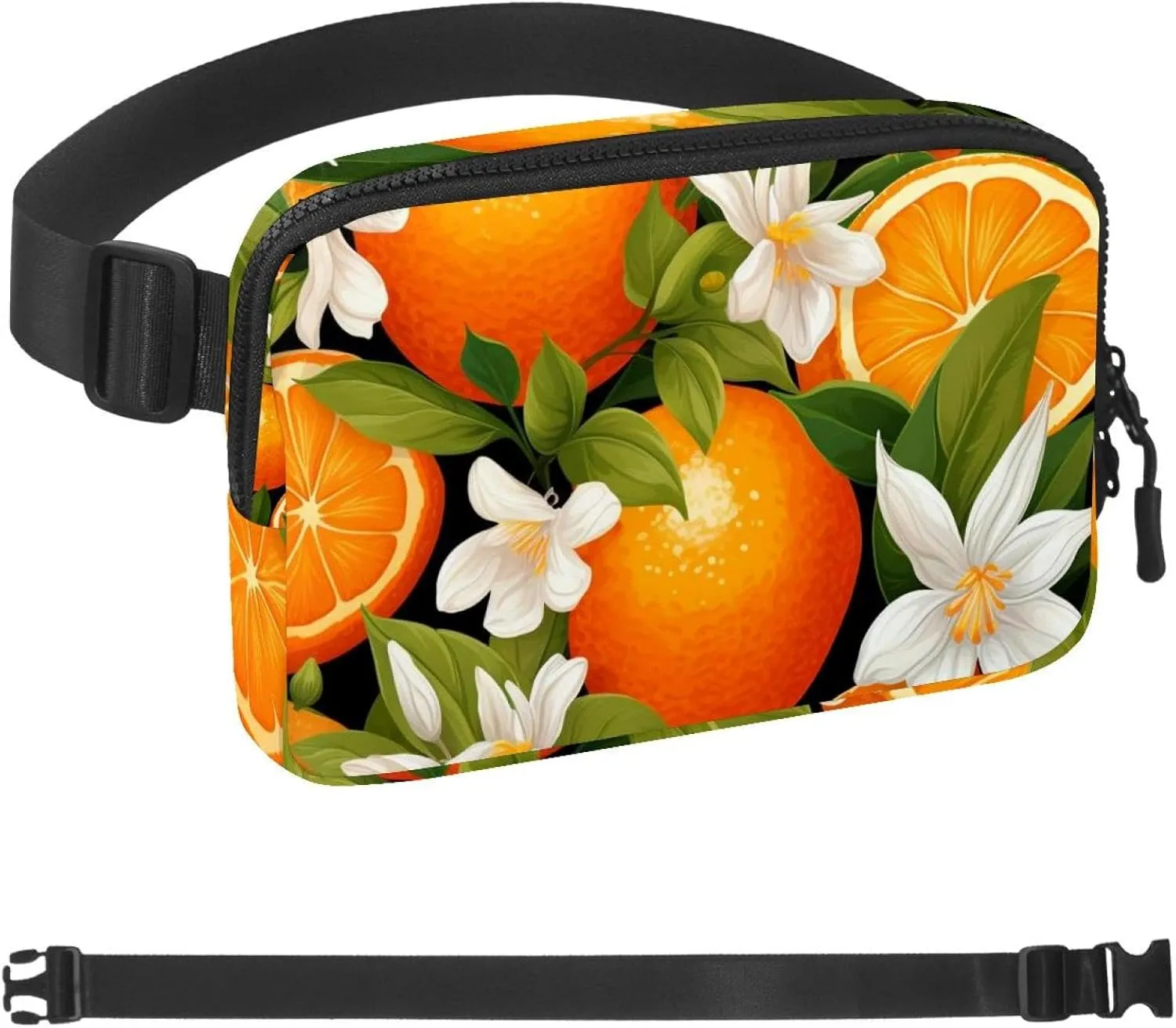 Oranges and Flowers-619 Crossbody Fanny Pack for Men&Women,Belt Bag for Travel Casual Walking Running Hiking Cycling