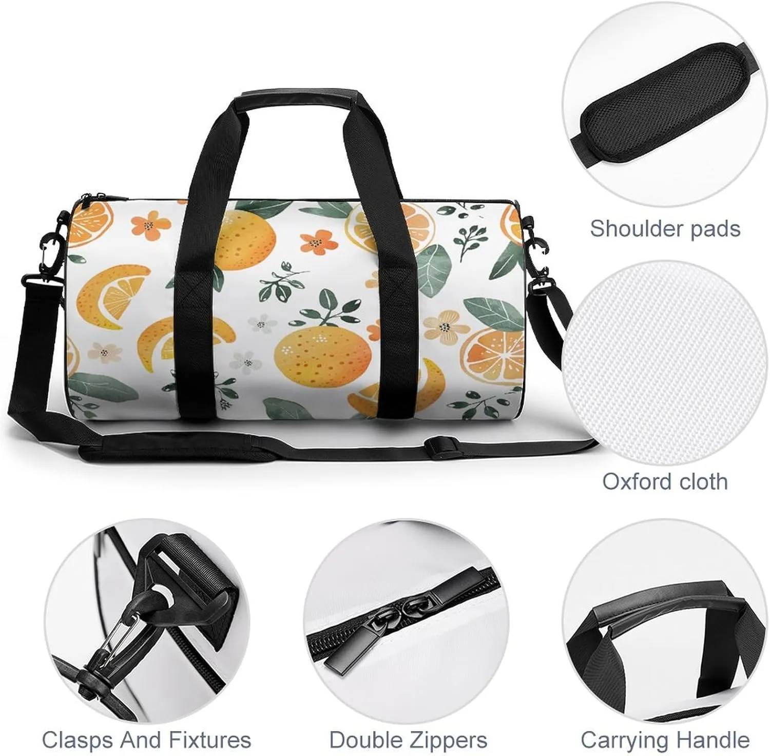Oranges And Lemons Gym Bag Small Travel Duffle Bag with Compartment Carry On Weekender Bag for Women Men