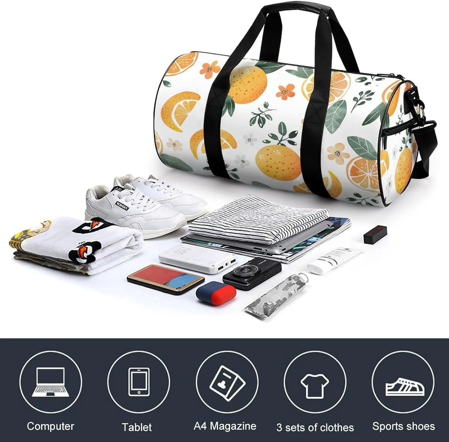 Oranges And Lemons Gym Bag Small Travel Duffle Bag with Compartment Carry On Weekender Bag for Women Men