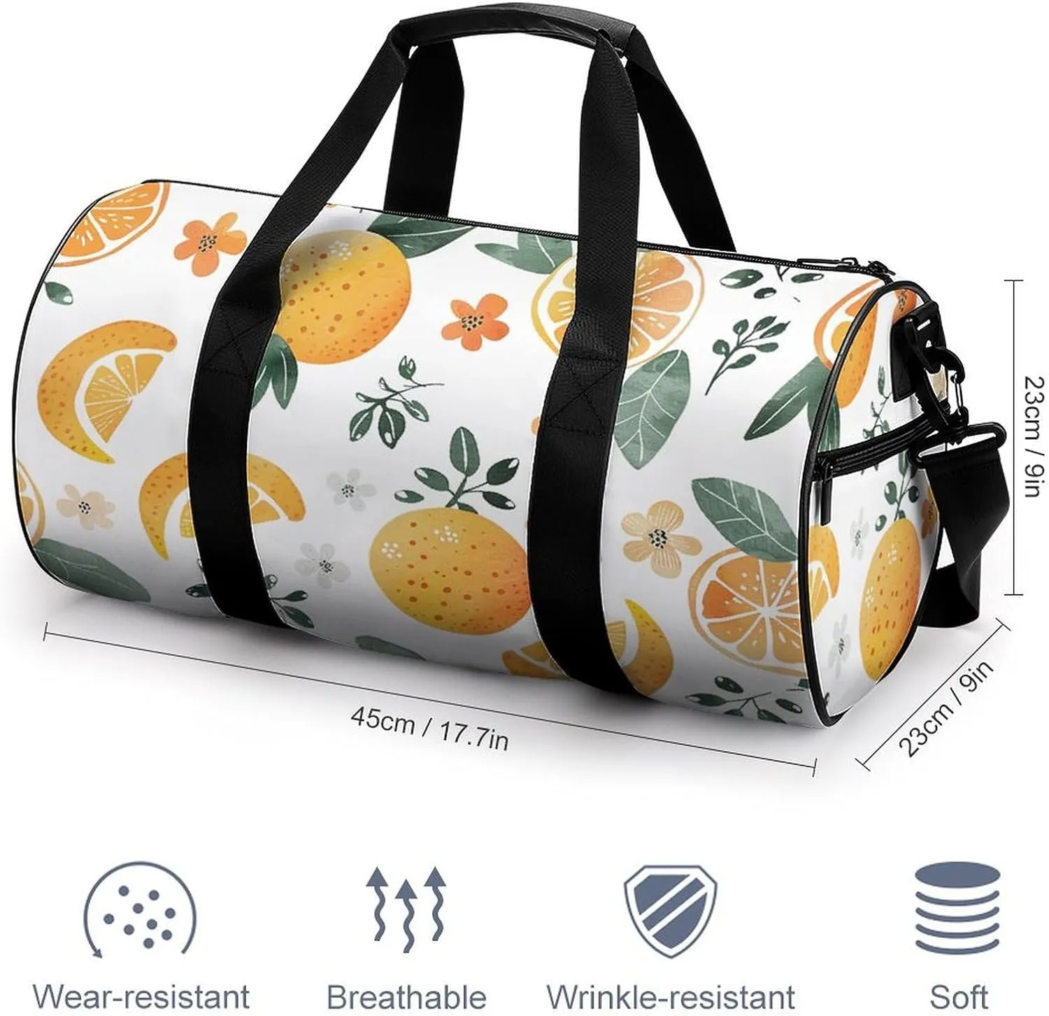 Oranges And Lemons Gym Bag Small Travel Duffle Bag with Compartment Carry On Weekender Bag for Women Men