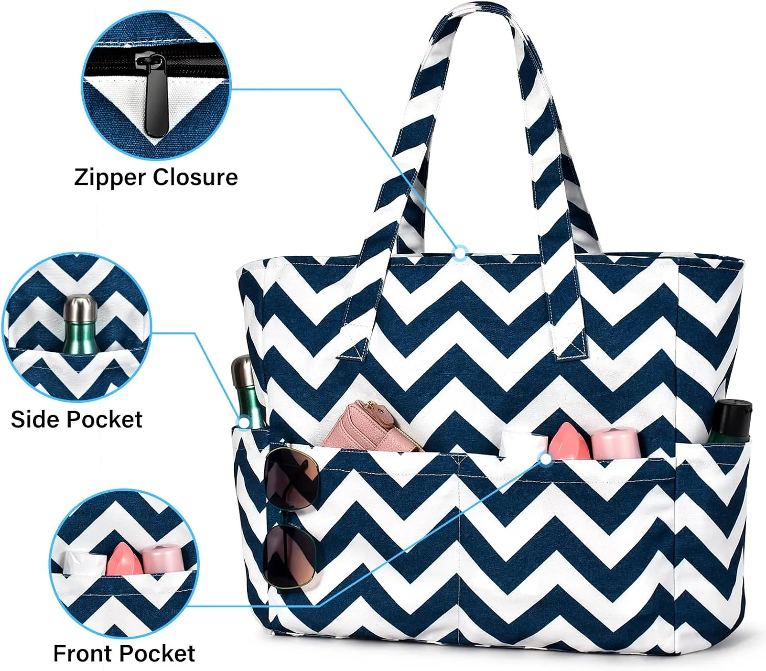 oscaurt Beach Bags for Women Large Waterproof Sandproof Beach Tote Swim Pool Bag with Zipper for Travel Vacation Essentials