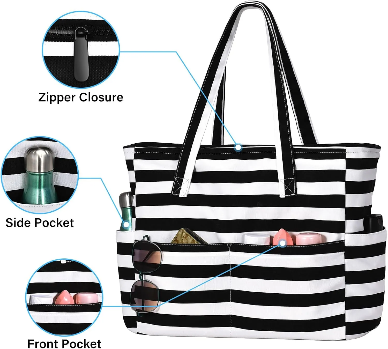 oscaurt Beach Bags for Women Large Waterproof Sandproof Beach Tote Swim Pool Bag with Zipper for Travel Vacation Essentials