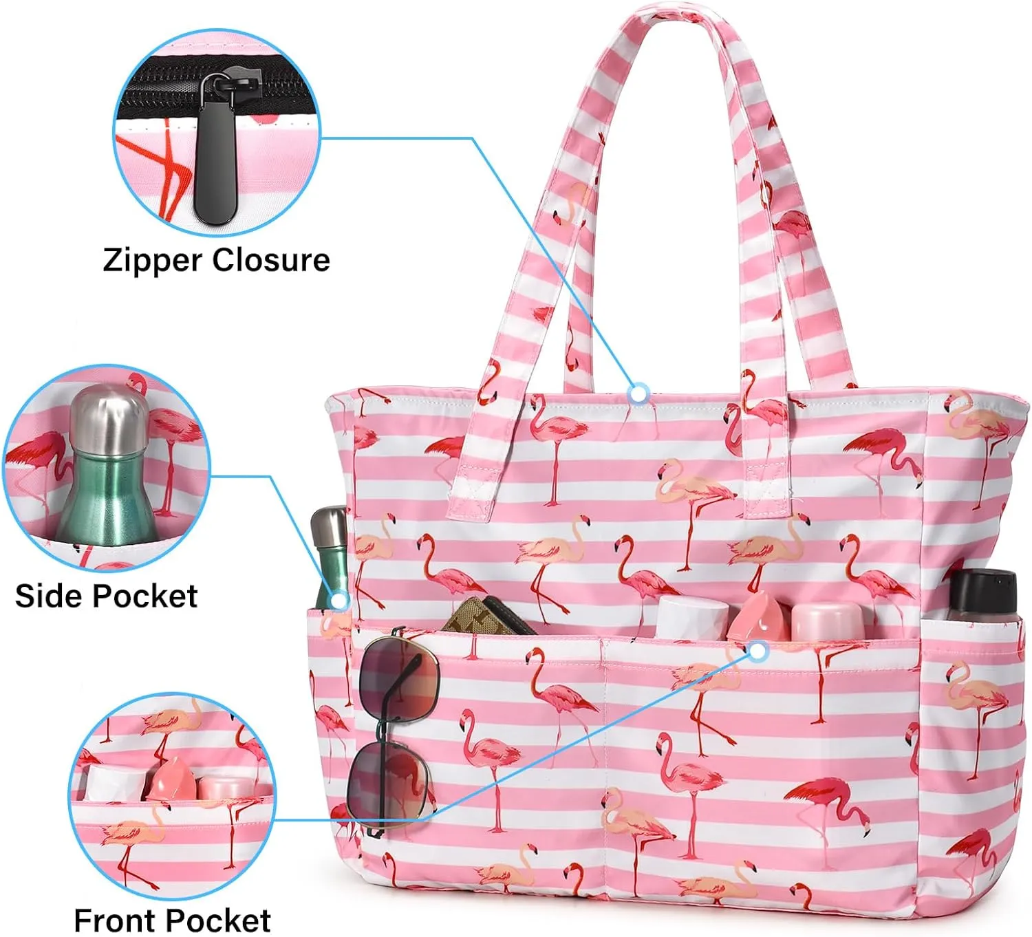 oscaurt Beach Bags for Women Large Waterproof Sandproof Beach Tote Swim Pool Bag with Zipper for Travel Vacation Essentials