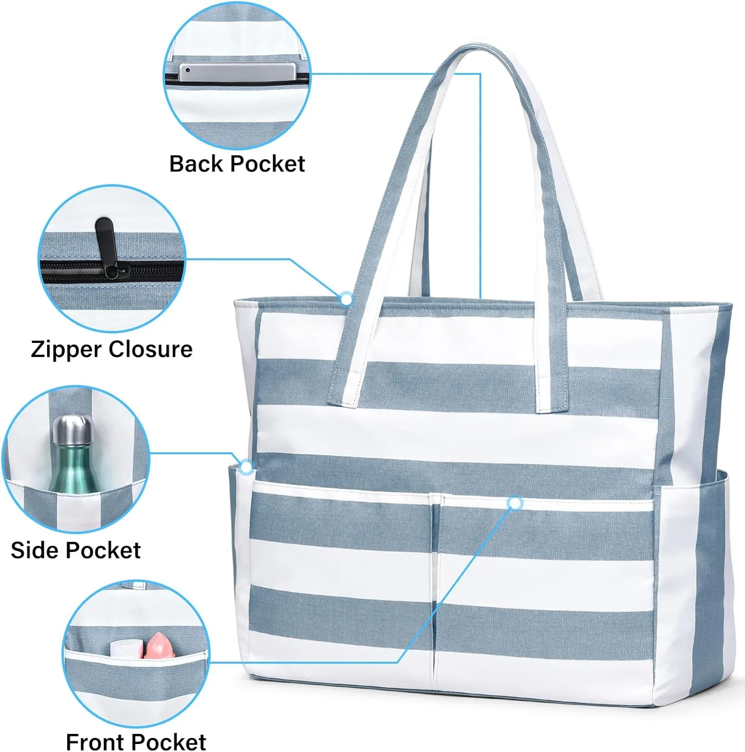 oscaurt Beach Bags for Women Large Waterproof Sandproof Beach Tote Swim Pool Bag with Zipper for Travel Vacation Essentials