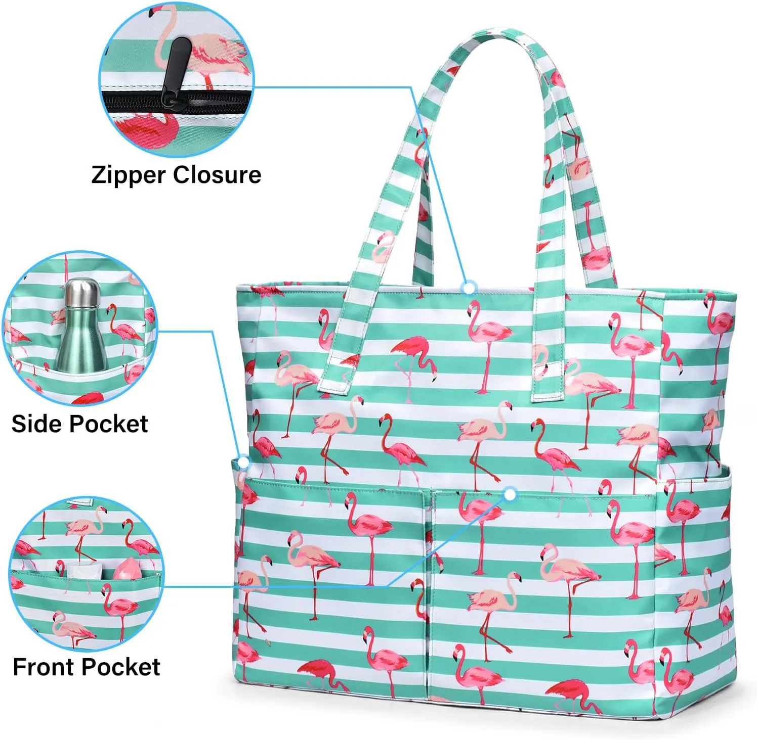 oscaurt Beach Bags for Women Large Waterproof Sandproof Beach Tote Swim Pool Bag with Zipper for Travel Vacation Essentials
