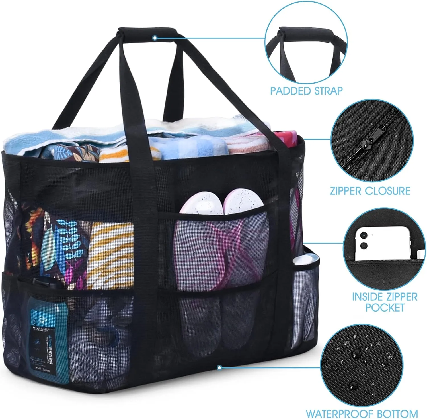 oscaurt Mesh Beach Bag Extra Large Waterproof Sandproof Beach Tote Pool Swim Bag Travel Vacation Essentials