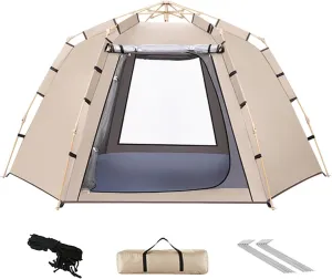 Outdoor Automatic Tent Camping Tent Hexagonal Structure Sun Protection Portable Popup Tent for Trekking Family Travel Outdoor, 240cmx210cmx135cm, Khaki