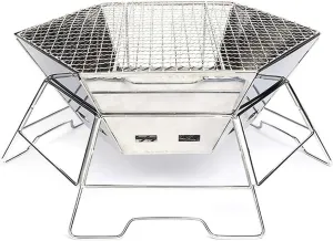 Outdoor Portable Folding Hexagonal Charcoal Grill Stove Stainless Steel Camping Picnic Cooking BBQ Large Grill Barbecue Tool