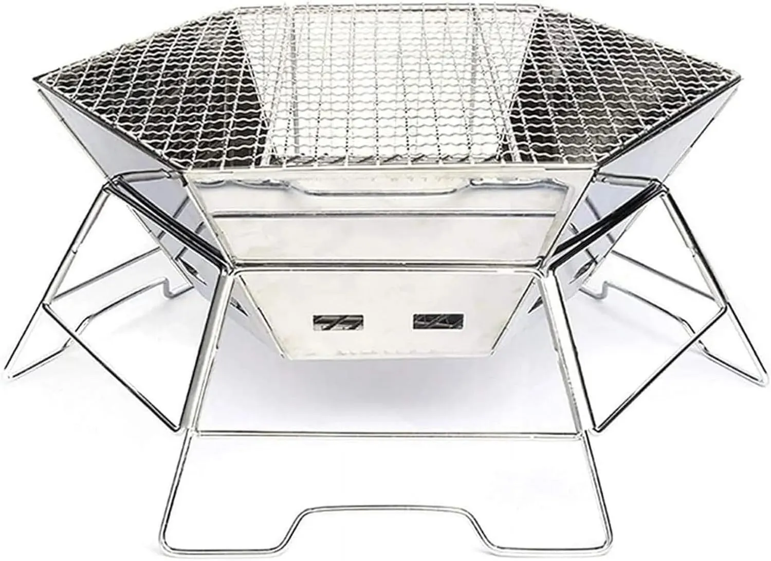 Outdoor Portable Folding Hexagonal Charcoal Grill Stove Stainless Steel Camping Picnic Cooking BBQ Large Grill Barbecue Tool