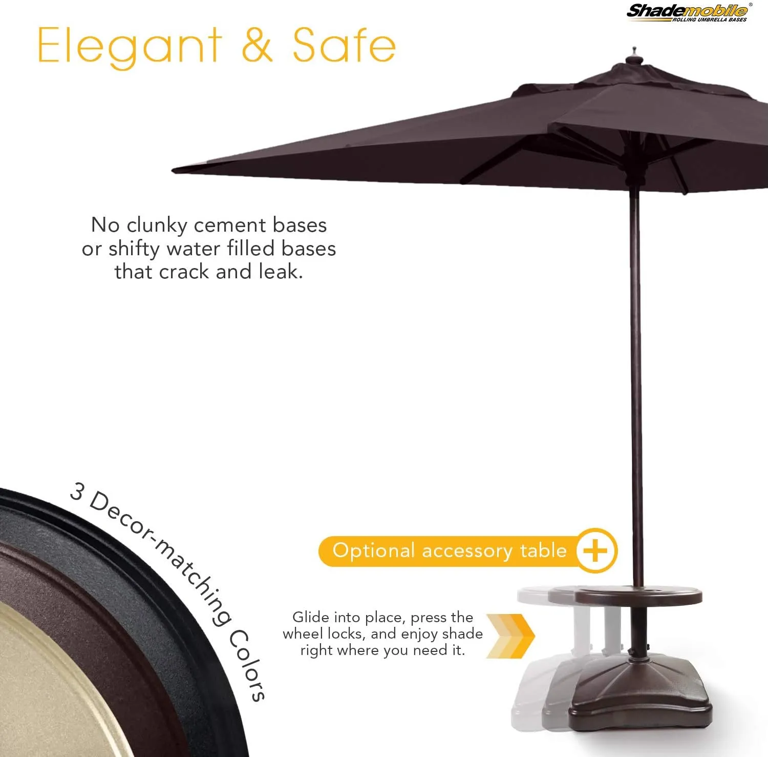 Outdoor Umbrella Stand w/ Easy Rolling Base (up to 125lb) Heavy Duty Universal Design for Weighted Commercial Patio & Deck Big Mobile Sun Shade w/ Hidden Wheels | Bronze, Black, Sandstone