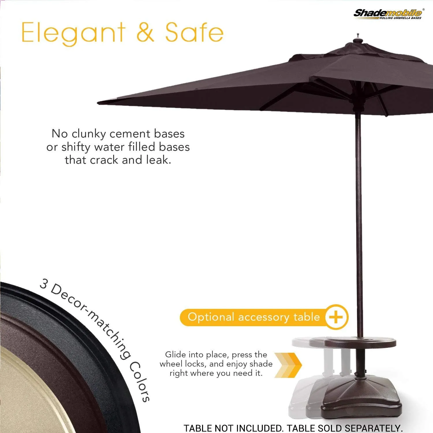 Outdoor Umbrella Stand w/ Easy Rolling Base (up to 125lb) Heavy Duty Universal Design for Weighted Commercial Patio & Deck Big Mobile Sun Shade w/ Hidden Wheels | Bronze, Black, Sandstone