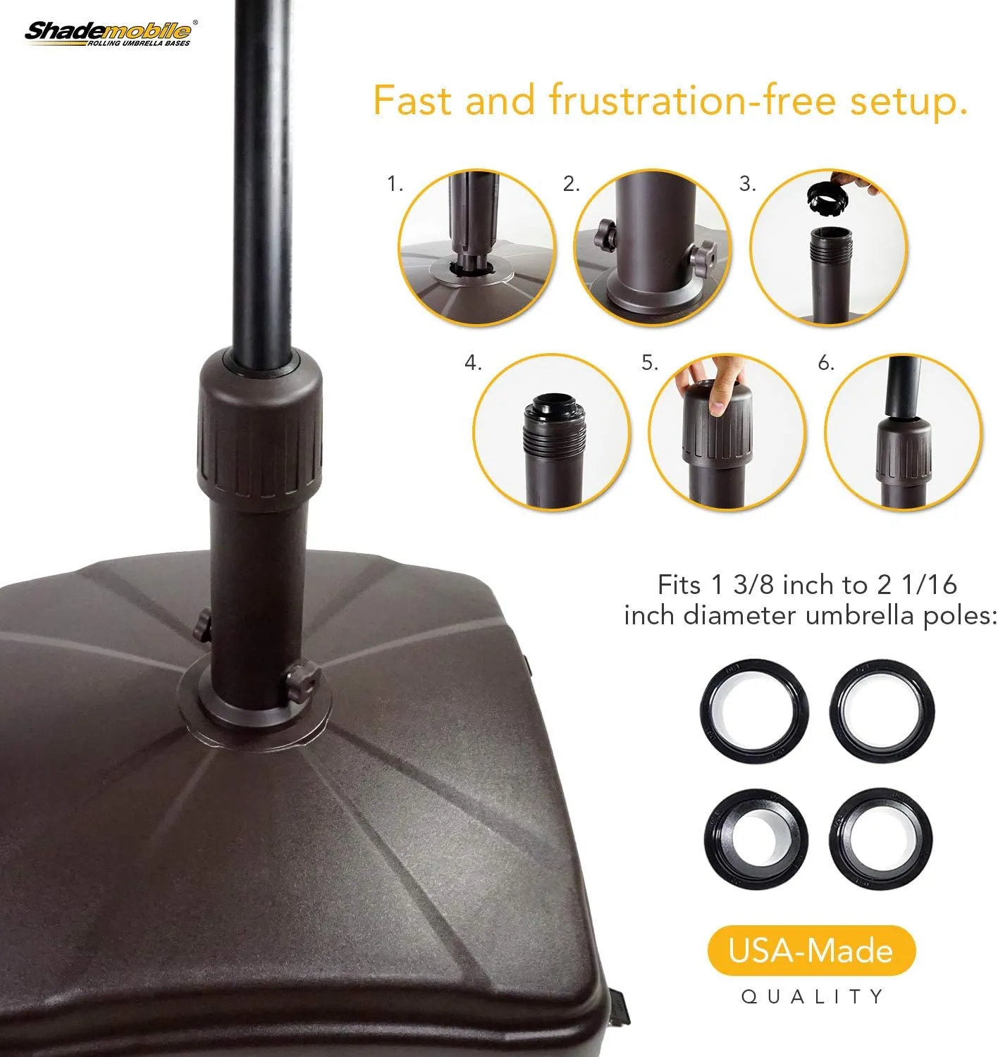 Outdoor Umbrella Stand w/ Easy Rolling Base (up to 125lb) Heavy Duty Universal Design for Weighted Commercial Patio & Deck Big Mobile Sun Shade w/ Hidden Wheels | Bronze, Black, Sandstone