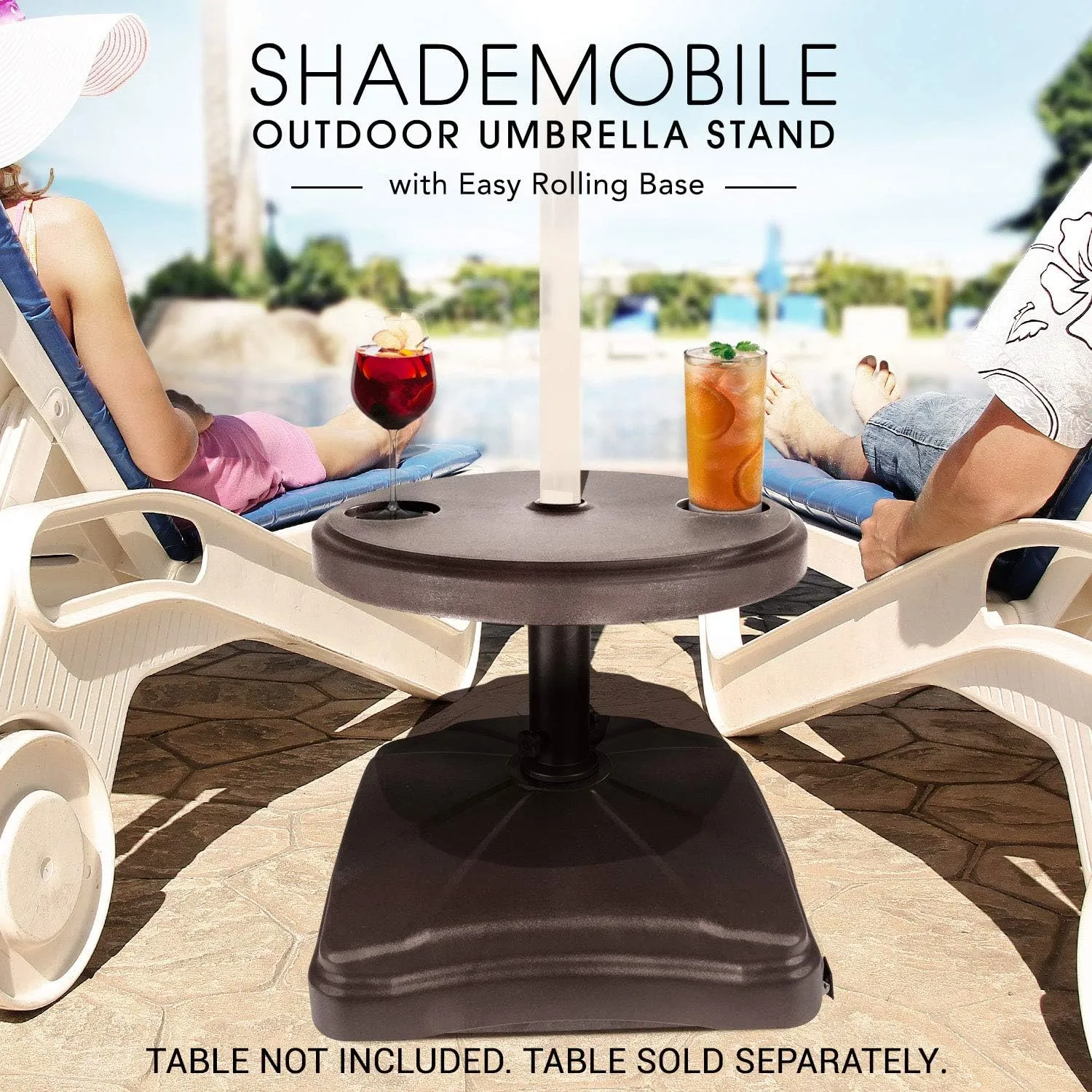 Outdoor Umbrella Stand w/ Easy Rolling Base (up to 125lb) Heavy Duty Universal Design for Weighted Commercial Patio & Deck Big Mobile Sun Shade w/ Hidden Wheels | Bronze, Black, Sandstone