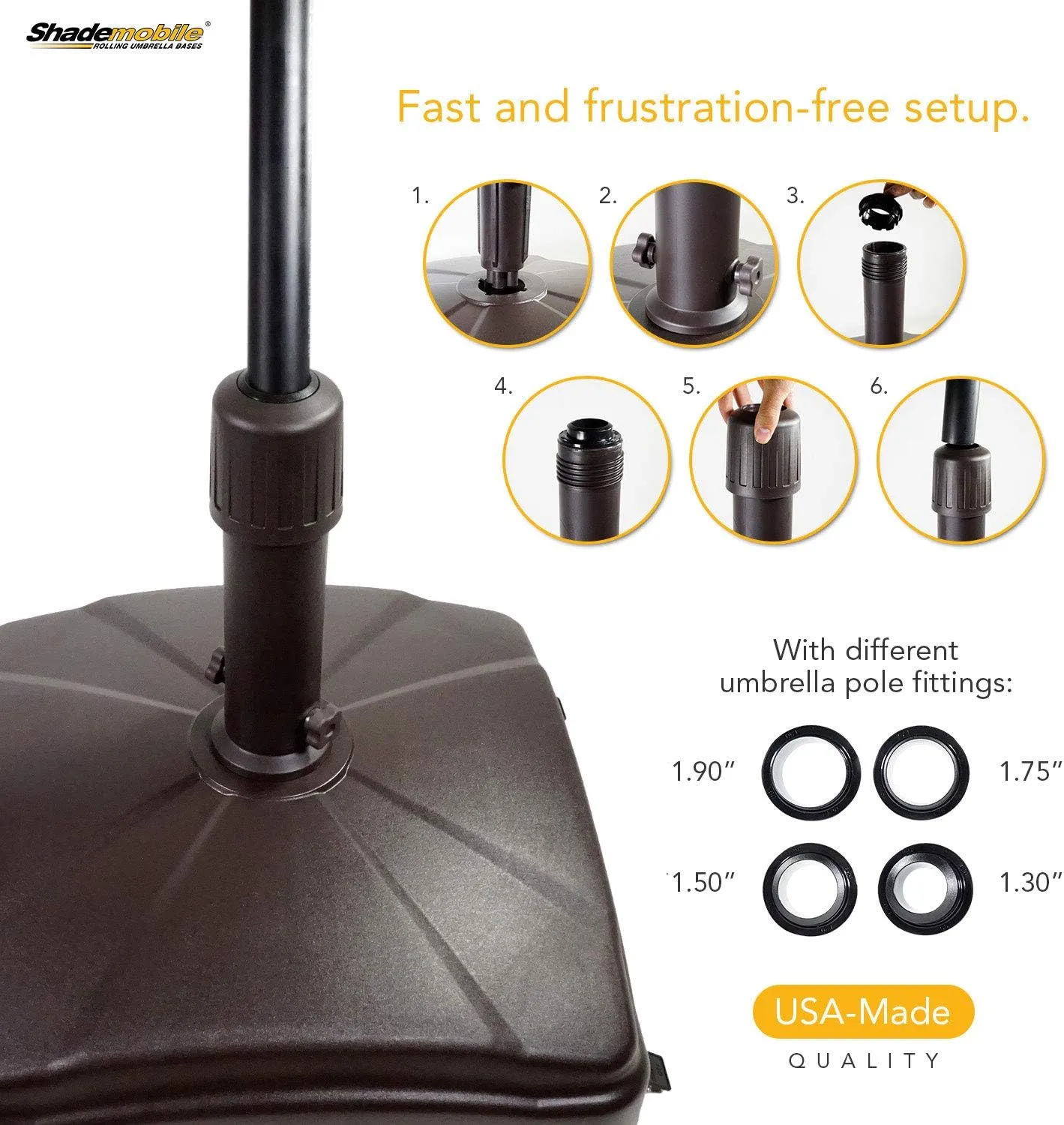 Outdoor Umbrella Stand w/ Easy Rolling Base (up to 125lb) Heavy Duty Universal Design for Weighted Commercial Patio & Deck Big Mobile Sun Shade w/ Hidden Wheels | Bronze, Black, Sandstone