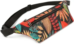 Outdoors Casual Waist Pack, Hands-free Wallets with Adjustable Strap for Travelling ，Black Leaf