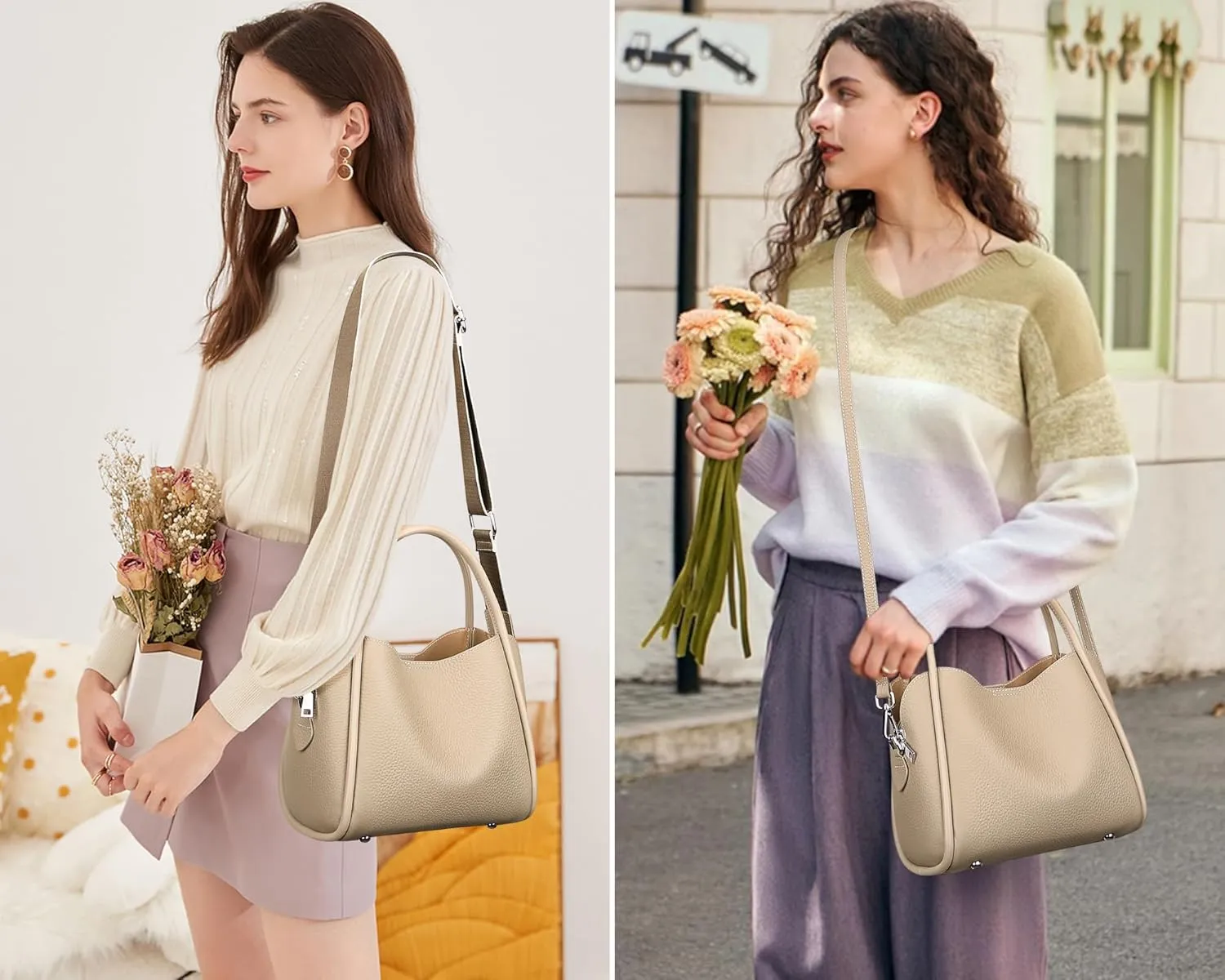 Over Earth Genuine Leather Satchel Handbags for Women Small Top Handle Crossbody Bag with Two Straps