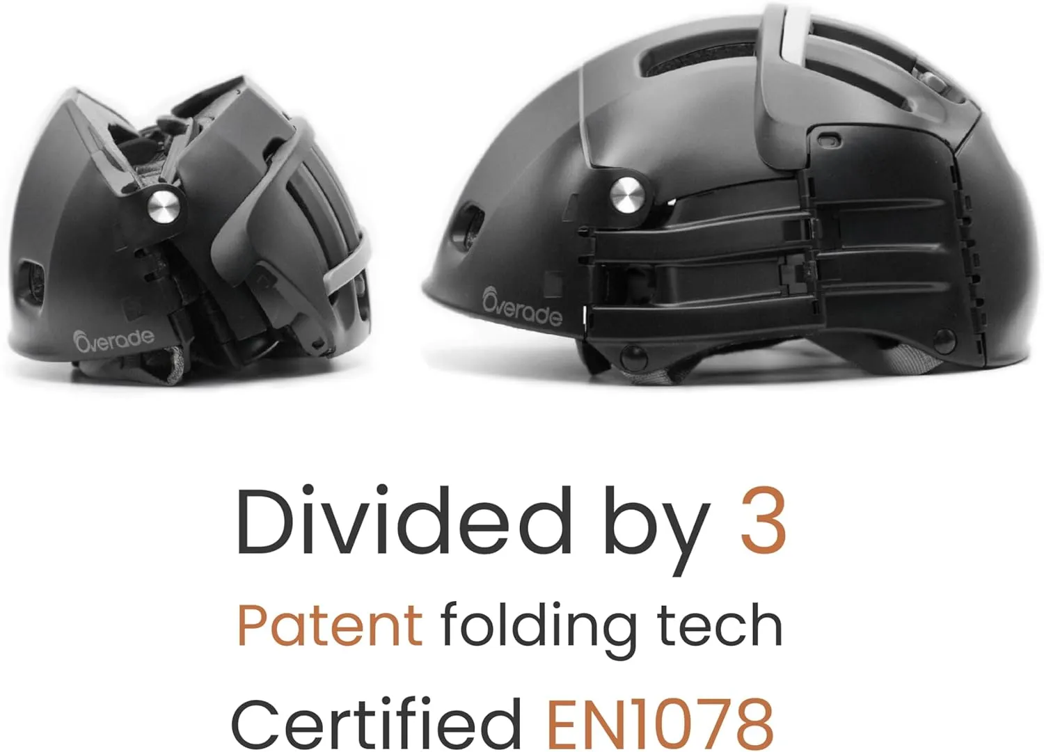 Overade Plixi Foldable Helmet - for Bike, Kick Scooter, e-Bike - Volume Divided by 3 when Folded- Same Protection as Classic Helmet