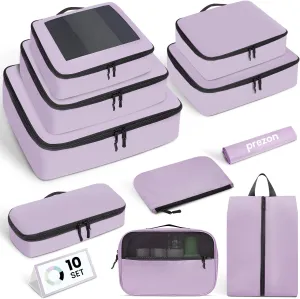 Packing Cubes for Travel | 10 Set Purple|Durable Luggage Organizer 4 Size(Extra Large, Large, Medium, Small),Comprehensive Cubes for Toiletry,Underwear, Shoe,Travel Essentials,Efficient Women Gifts