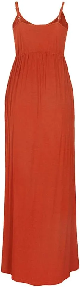 PALINDA Women's Sleeveless Summer V Neck Spaghetti Strap Casual Loose Empire Waist Maxi Dresses