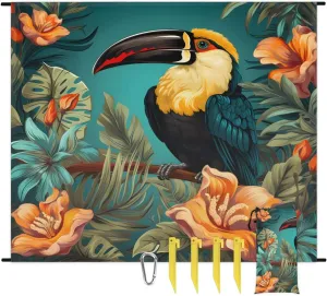 Parrot Beach Blanket, Sandproof Beach Mat, 68 x 59 Waterproof Quick Drying Sand Free Mat with 4 x Ground Spikes for Outdoor Travel Camping Hiking, Animal