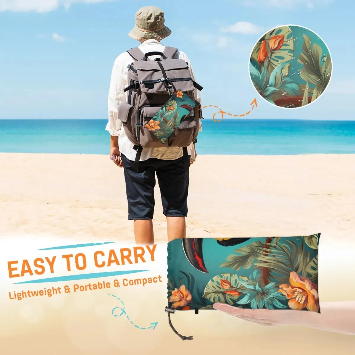 Parrot Beach Blanket, Sandproof Beach Mat, 68 x 59 Waterproof Quick Drying Sand Free Mat with 4 x Ground Spikes for Outdoor Travel Camping Hiking, Animal