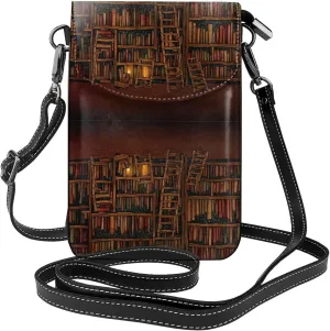 Passport, Credit Card Casual Phone Shoulder Bag - Anti-Theft Waterproof Multifunctional Jewelry Bag Library Bookshelf Vintage Art Wristlet Convertible Cross Body Bag
