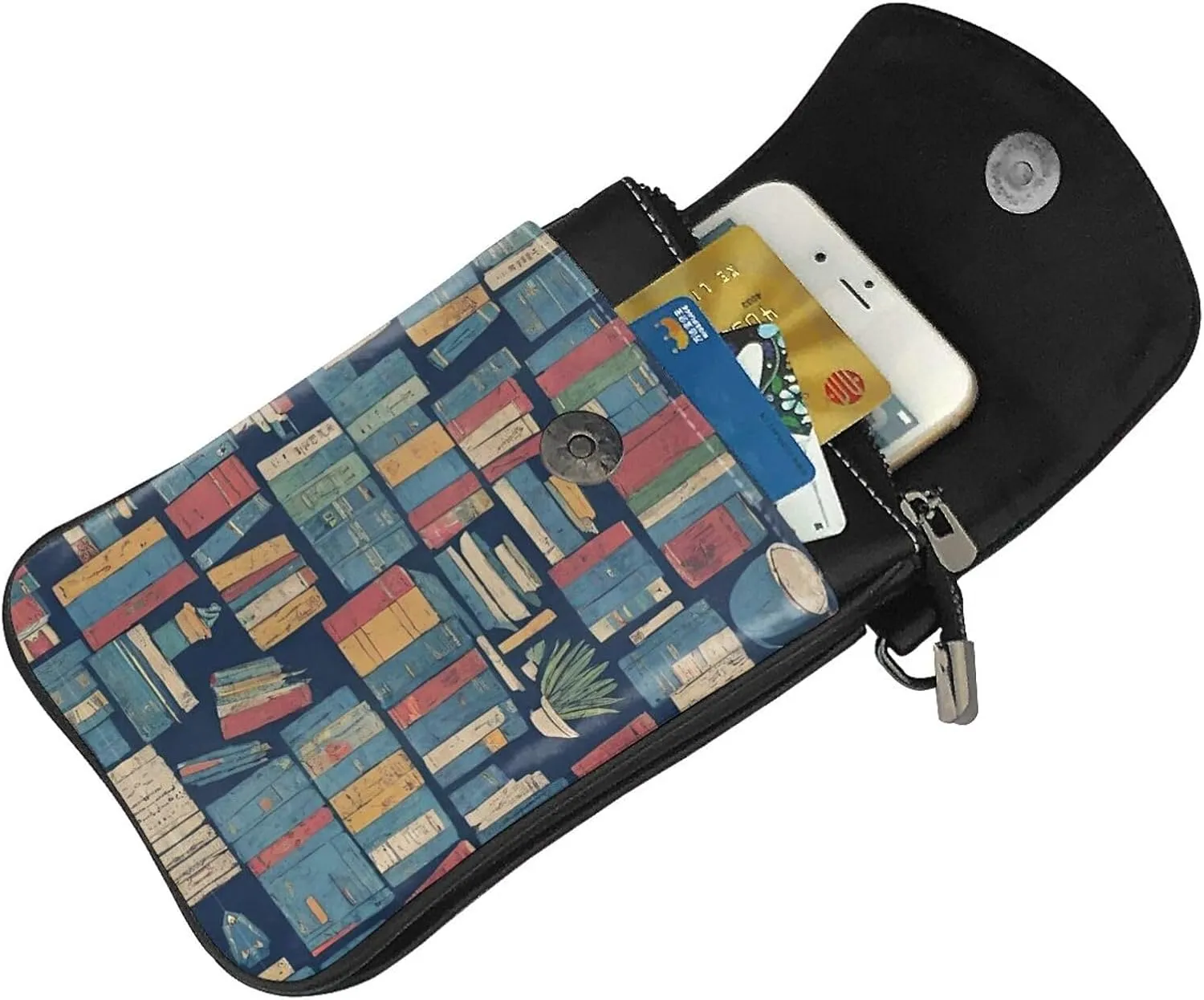 Passport, Credit Card Casual Phone Wallet - Anti-Theft Water Resistant Multifunctional Totebag Book Bookshelf Art Wristlet Convertible Cross Body Bag