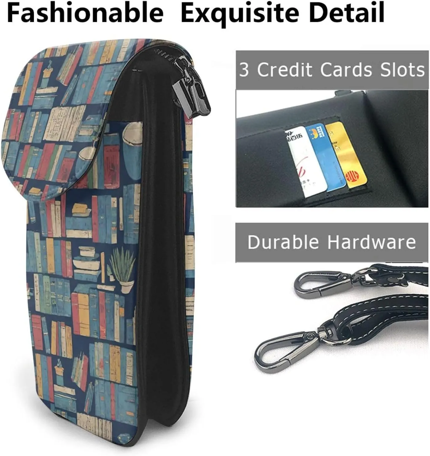 Passport, Credit Card Casual Phone Wallet - Anti-Theft Water Resistant Multifunctional Totebag Book Bookshelf Art Wristlet Convertible Cross Body Bag