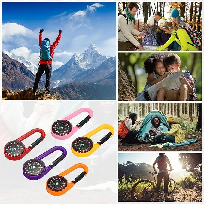 PATIKIL Compass, 5 Pcs Buckle Compass Keychain Waterproof Survival Pocket Compass for Hiking Outdoor Camping, 5 Color