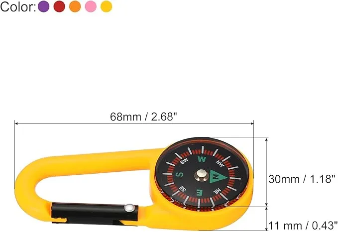PATIKIL Compass, 5 Pcs Buckle Compass Keychain Waterproof Survival Pocket Compass for Hiking Outdoor Camping, 5 Color