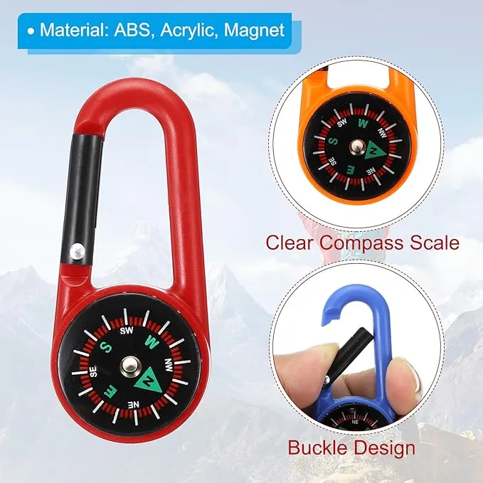 PATIKIL Compass, 5 Pcs Buckle Compass Keychain Waterproof Survival Pocket Compass for Hiking Outdoor Camping, 5 Color