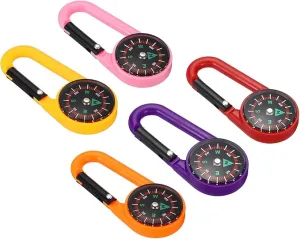 PATIKIL Compass, 5 Pcs Buckle Compass Keychain Waterproof Survival Pocket Compass for Hiking Outdoor Camping, 5 Color