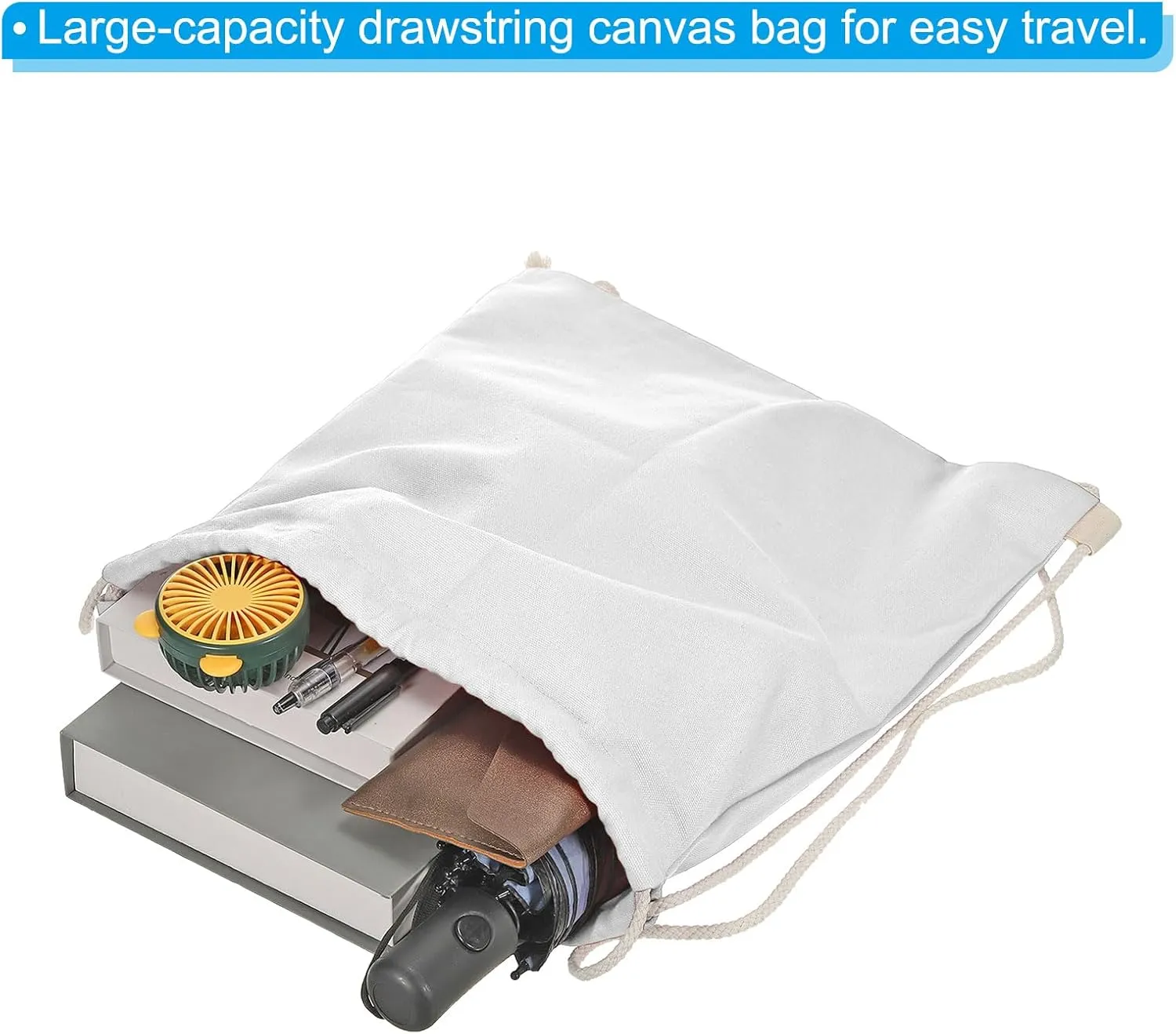 PATIKIL Cotton Drawstring Bags, Cotton Canvas Drawstring Backpack Foldable Sports Gym Bags for Women Men Gym Sports Trip, White