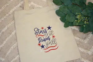 Patriotic Embroidered Canvas Tote – Stars & Stripes Y’all!