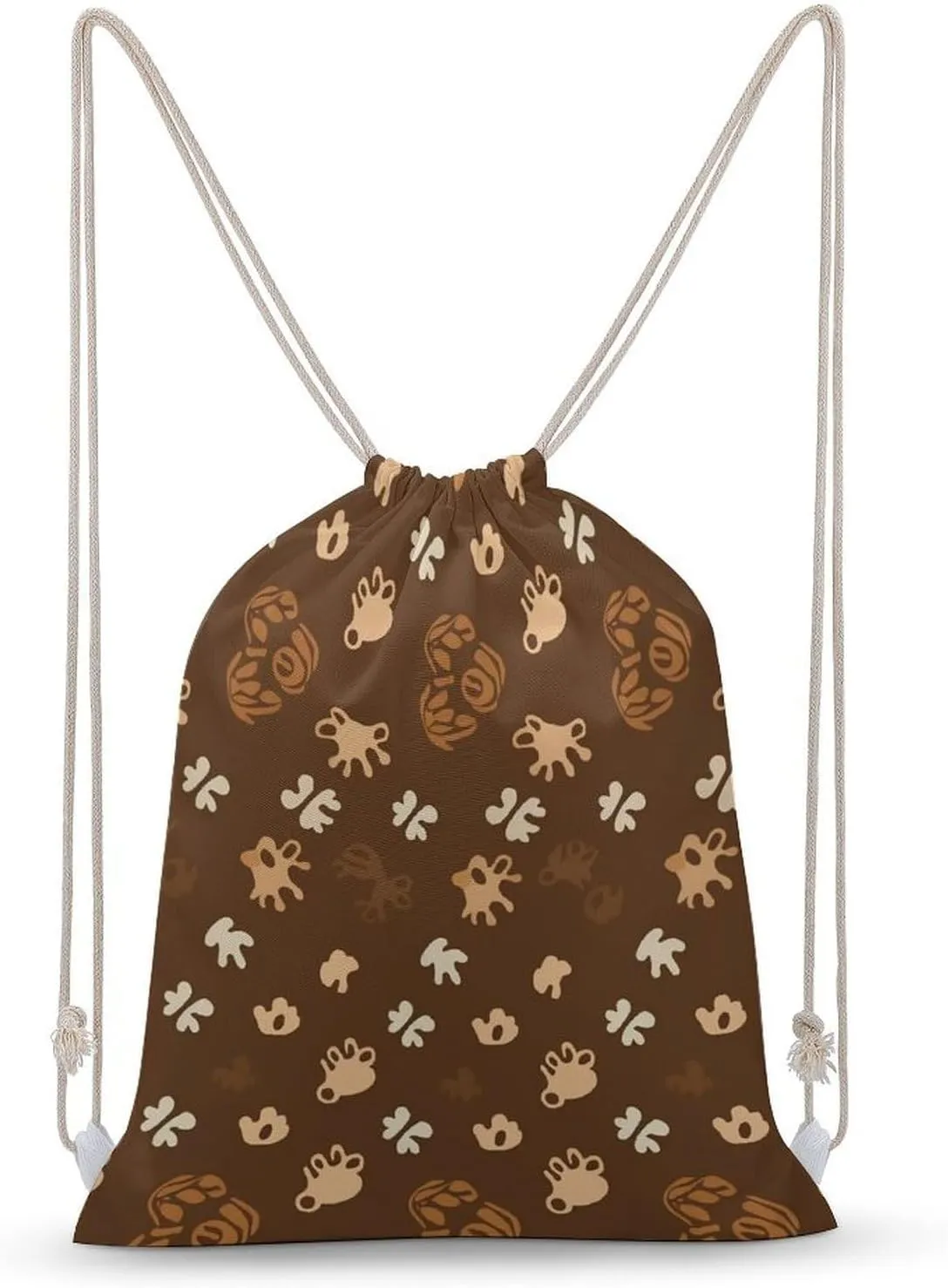 Paw Print And Hut Drawstring Backpack for Women Men Drawstring Bag for Travel Swimming Sports Gym Bag