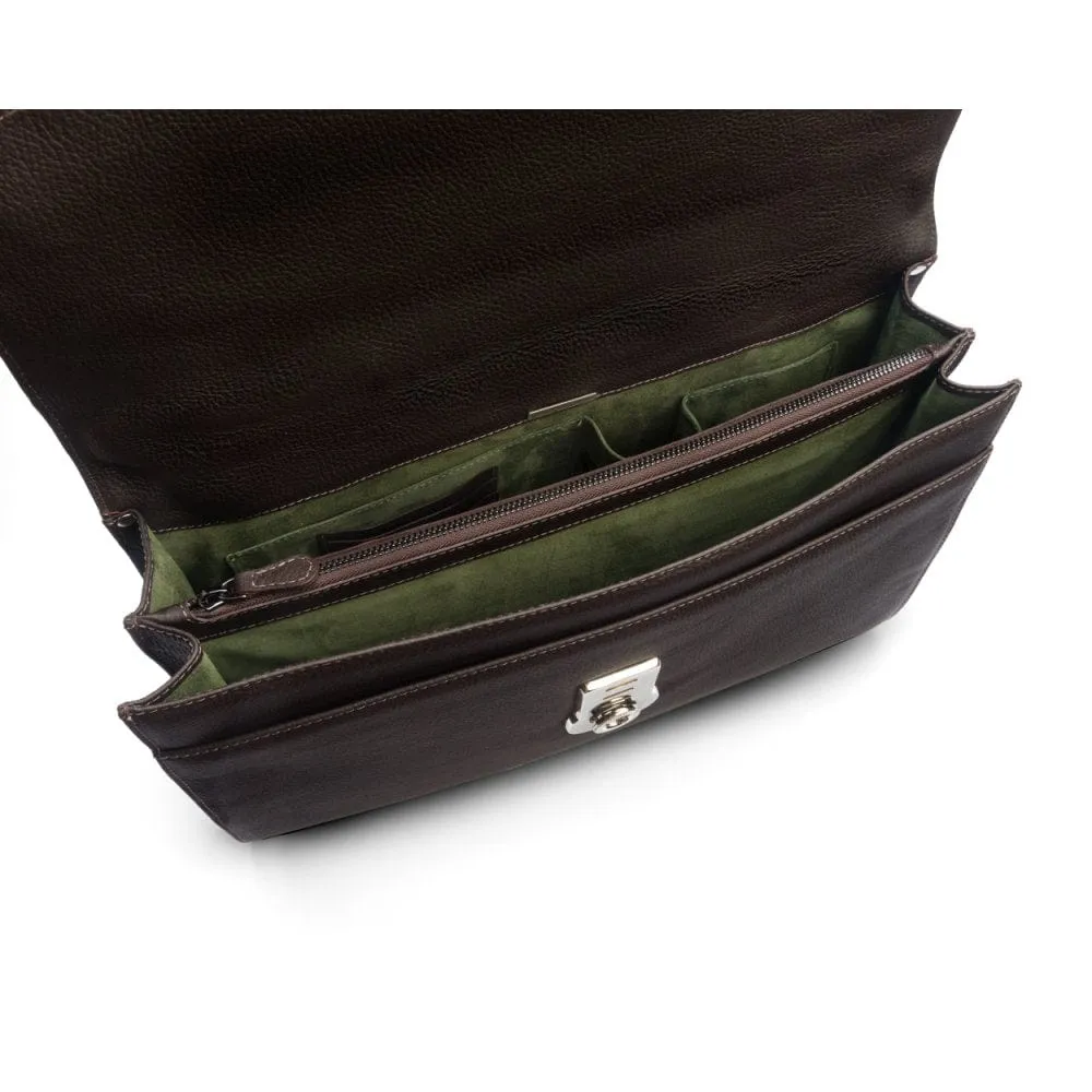 Pebbble Grain Harvard Leather Briefcase - Brown