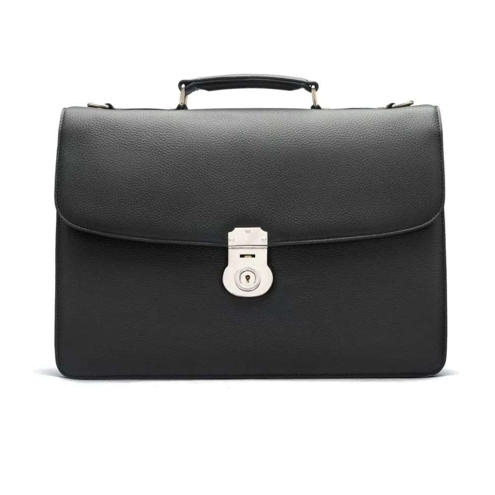 Pebble Grain Harvard Leather Briefcase - Black