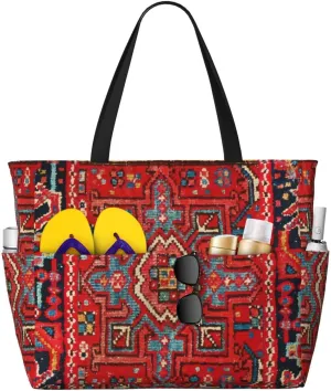 Persian Rug Design Beach Bag Women Tote Bag Pool Bag With Zipper For Gym Grocery Travel With Wet Pocket