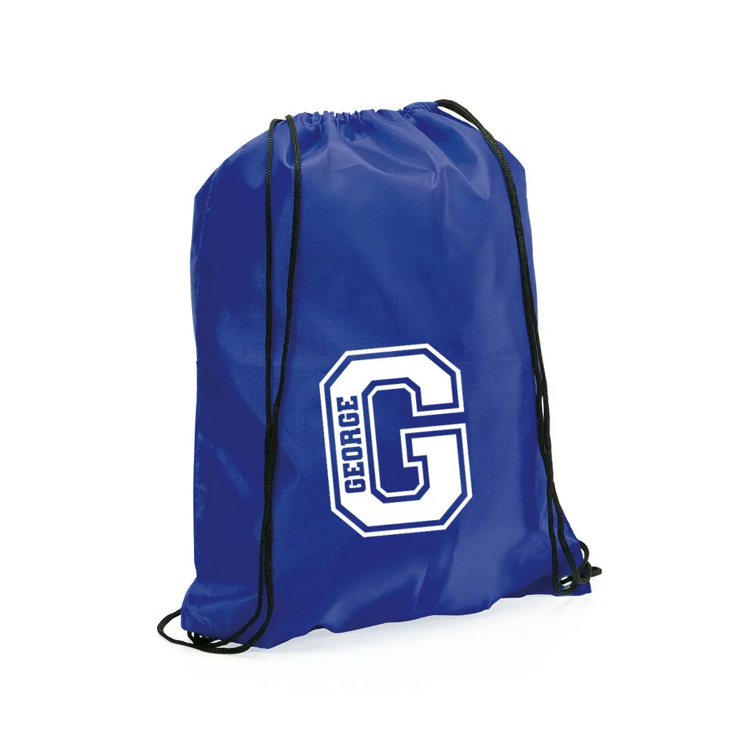 Personalised Name & Initial Children's Drawstring Bag