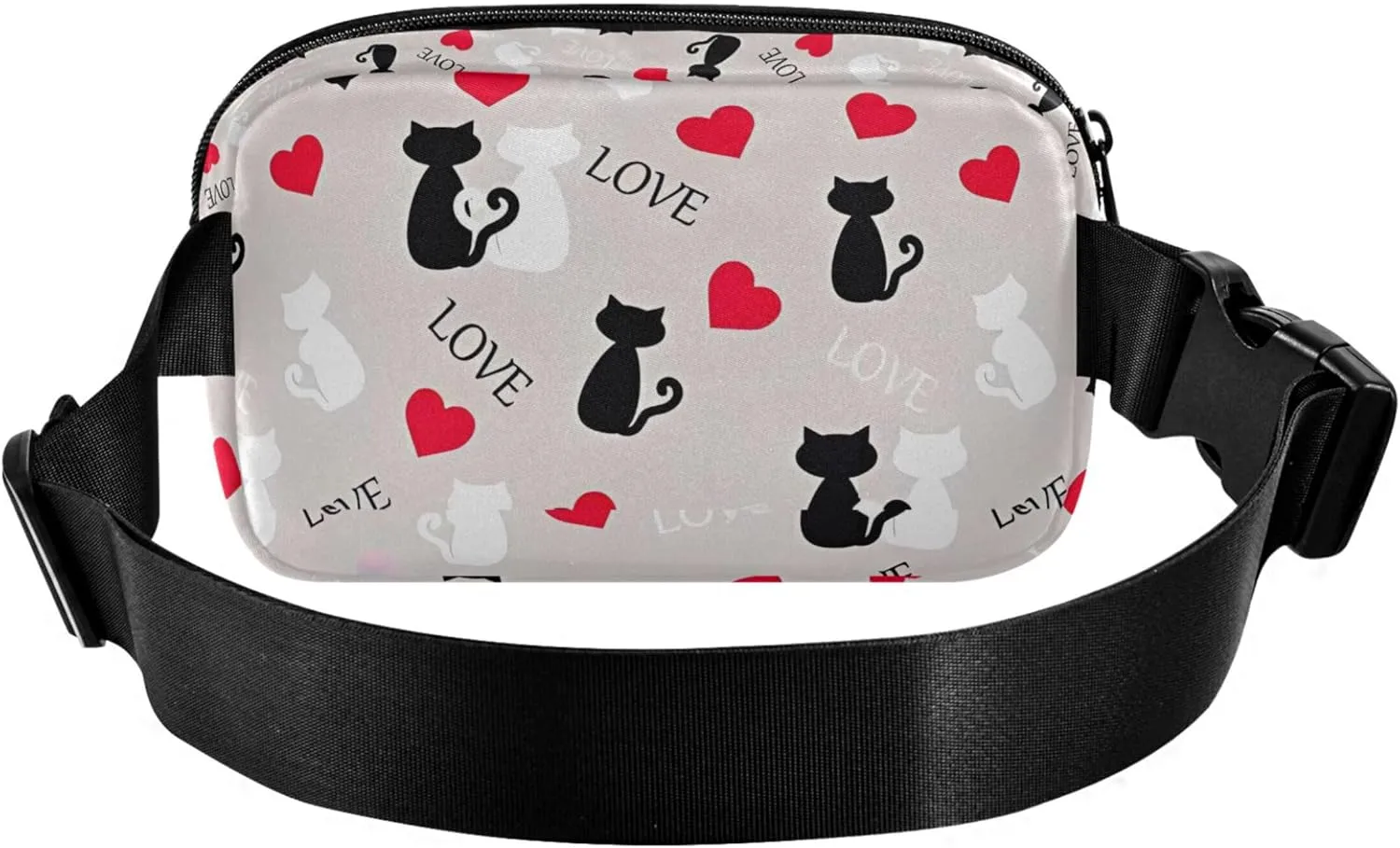 Personalized Cats Love Valentines Grey Women Fanny Packs Pattern Large Hip Belt Bag Waterproof Travel Waist Pack for Men