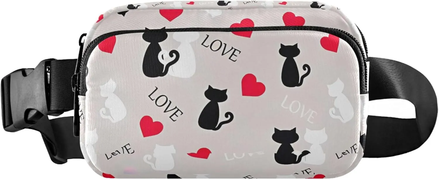 Personalized Cats Love Valentines Grey Women Fanny Packs Pattern Large Hip Belt Bag Waterproof Travel Waist Pack for Men